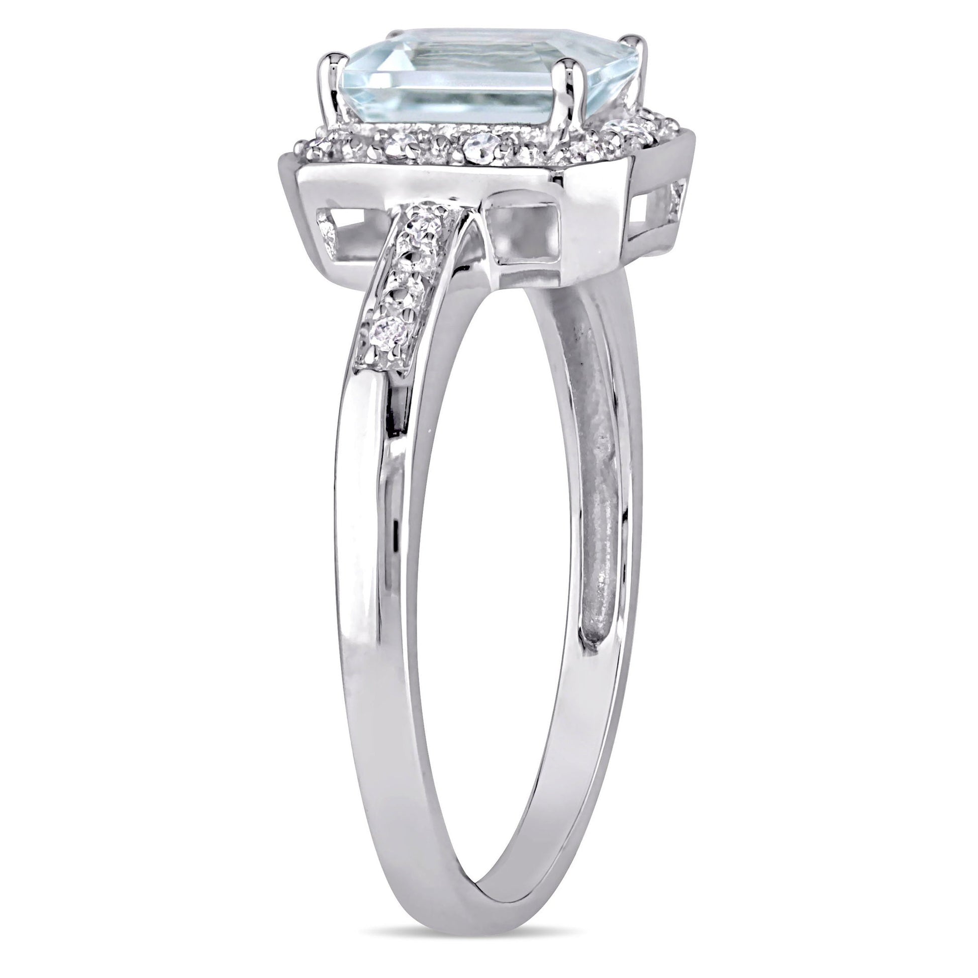 Women'S 1CT T.G.W. Emerald-Cut Aquamarine Diamond Accent 10Kt White Gold Vintage Halo Ring