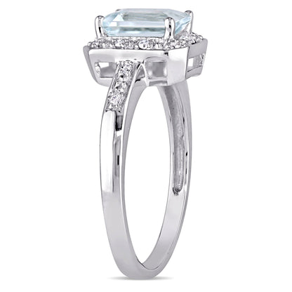 Women'S 1CT T.G.W. Emerald-Cut Aquamarine Diamond Accent 10Kt White Gold Vintage Halo Ring