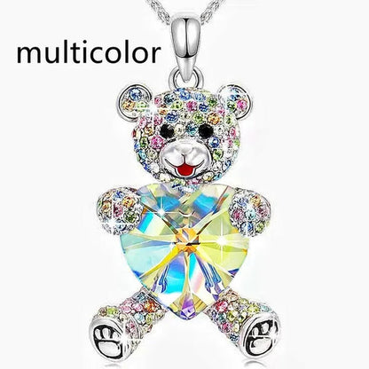 Elegant Fashion Creative Women's Heart-shaped Crystal Bear Necklace Diamond Bear Necklace Women's Engagement Necklace Cute Girl Animal Jewelry Birthday Anniversary Gift