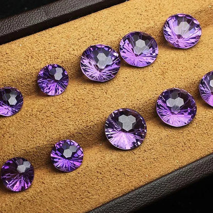 Natural Amethyst Fireworks Cut Loose Gemstone 8MM High-quality Ring Face Necklace Jewelry DIY Making Loose Diamond Purple Gemstone