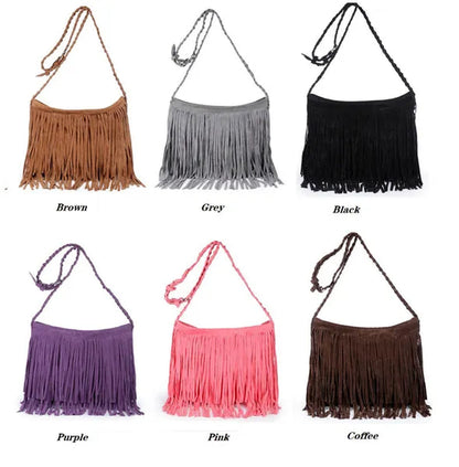 Womens Fashion Faux Suede Fringe Tassel Shoulder Bag Beach Handbags Messenger Bag（6 Colors）