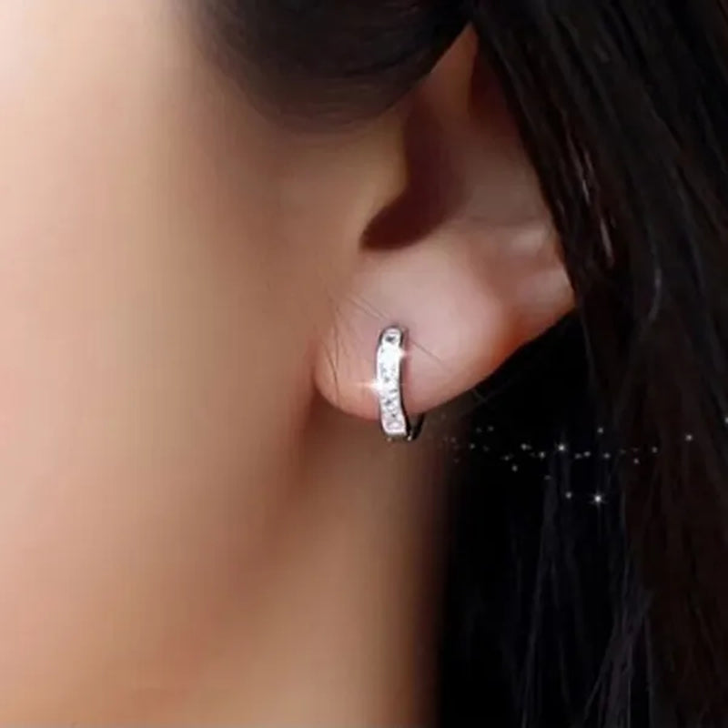 Luxury Elegant Diamond Hoop Ear Stud Earrings for Women Round Wedding Bridal Jewelry