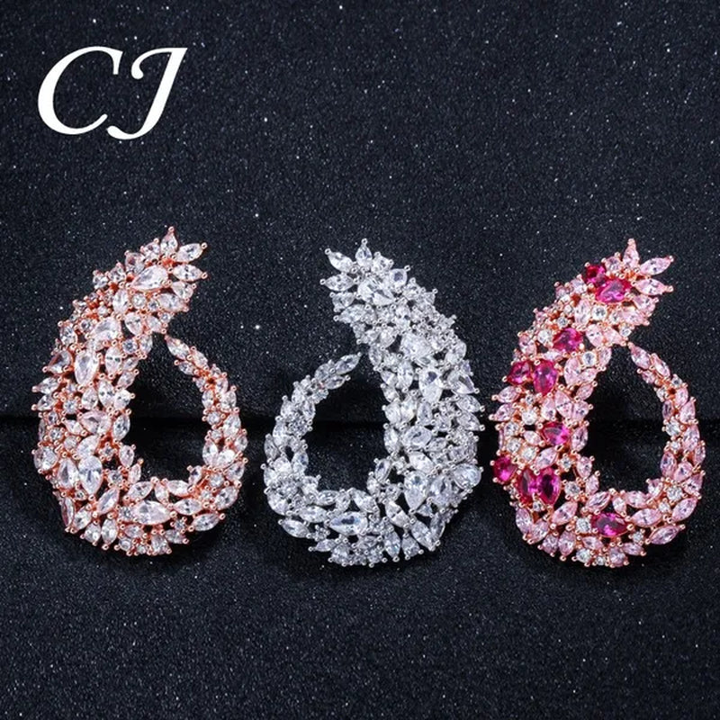 CANDICE Luxury 18K Rose Gold Plated Full Pave Multi Shape Rose Red And Pink Color CZ Zirconia Wedding Big Stud Earrings Romantic Party Jewelry for Brides