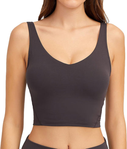 Women Sports Bra Longline Crop Tank Top Padded Workout Running Yoga
