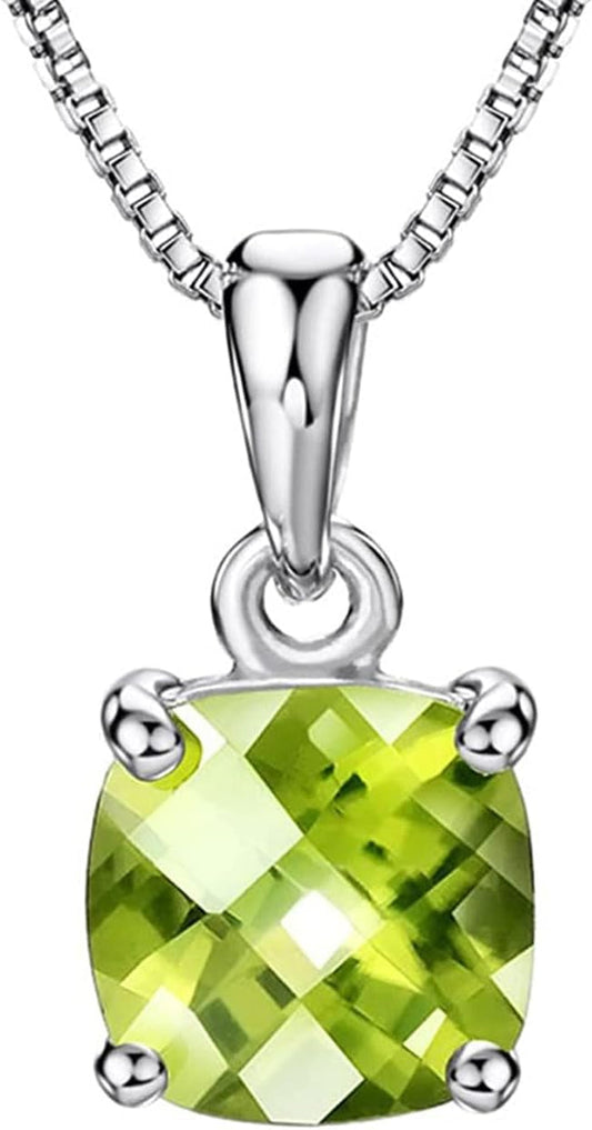 2Ct Cushion Cut Peridot Pendant Necklace for Women Sterling Silver Gemstone August Birthstone Women'S Necklace, 16-18 Inch