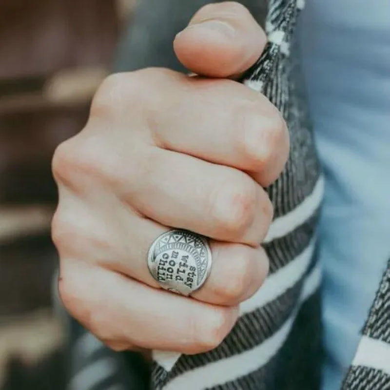 Europe and America Men's and Women's Fashion Jewelry Vintage 925 Sterling Silver'Stary Wild Moon Child' Ring Couples Love Ring Size 6-13