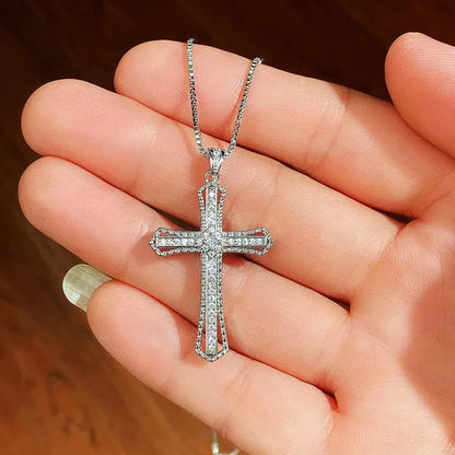 Jewelry Fashion 925 Sterling Silver Diamond Pendants Jesus Cross Necklace Ornament