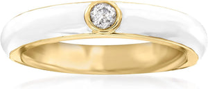 0.10 Carat Diamond and White Enamel Ring in 18Kt Gold over Sterling