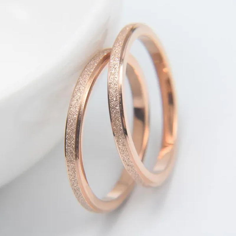 2mm Rose Gold and Silver Sandblast Ring Titanium Steel Wedding Band for Women Girl Size 3-10
