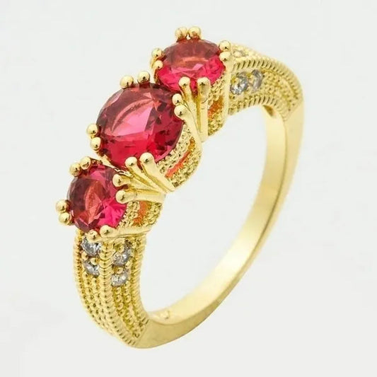Natural 2.66CT Ruby Diamond 14K Yellow Gold Ring Size 6-10