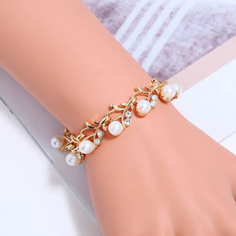 Elegant 3Pcs/Set Party Gift Wedding Bridal Jewelry Diamond Imitation Pearl Necklace Earring Sets