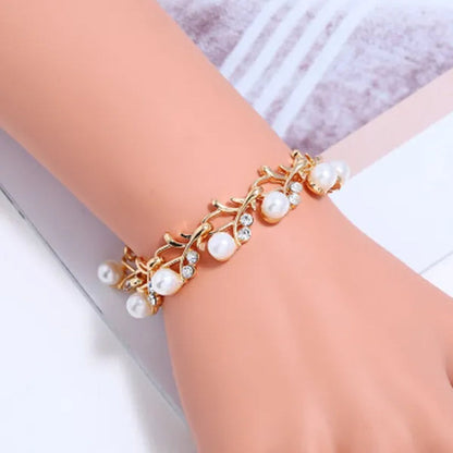 Elegant 3Pcs/Set Party Gift Wedding Bridal Jewelry Diamond Imitation Pearl Necklace Earring Sets
