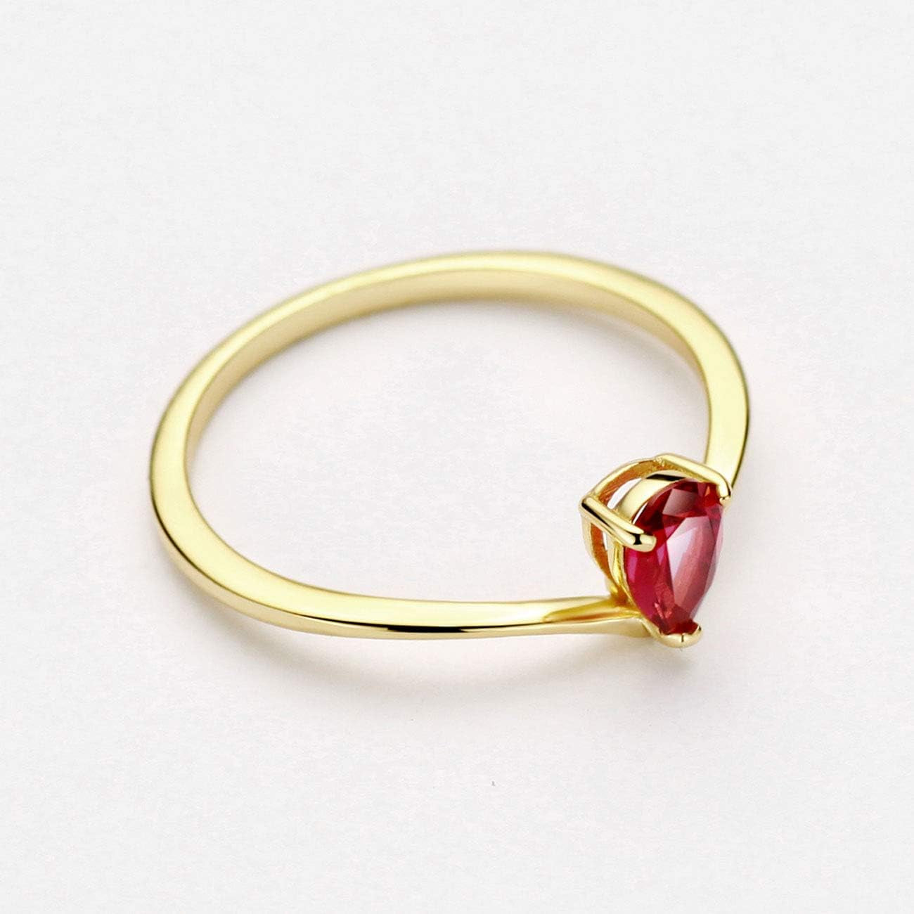 18K Gold Ruby Rings Simple Pear Cut Dainty Love Rings Fine Jewelry for Women Girls