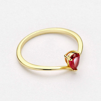 18K Gold Ruby Rings Simple Pear Cut Solitaire Rings Promise Ring