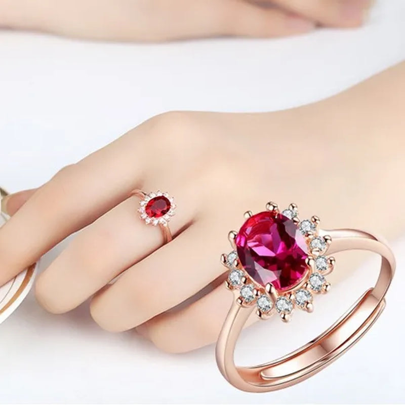 New Ruby Diana Sunflower Lady  Ring Classic Living Mouth Design Women's Ring