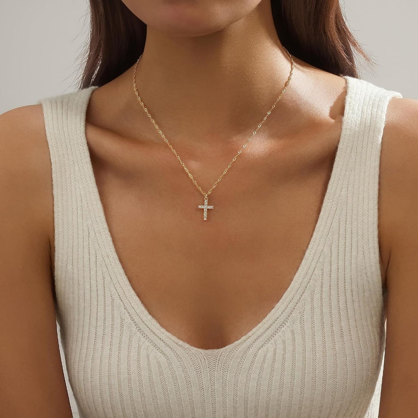 Cross Necklace for Women Trendy - Dainty 14K Gold Plated Minimalist Cross Necklace Simple Small Cross Pendant Necklaces Easter Christian Religious Faith Jewelry Christmas Gifts