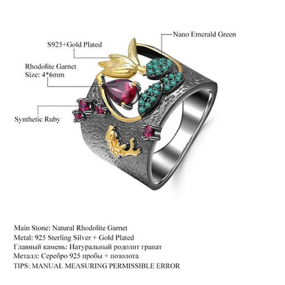 Latest Beautiful Flowers Luxury Vintage Fashion Jewelry Two-Tone Zircon Ruby Cutout Ring Bridal Engagement Wedding Party Anniversary Ring Christmas Mother'S Day Gift Jewelry Size US5-11