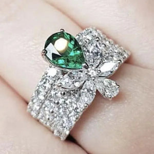 New Fashion 925 Sterling Silver Micro Pave Diamond Flower Emerald Gemstone Rings for Women Bridal Wedding Rings Jewelry