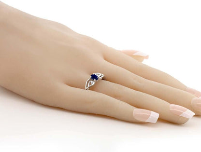 925 Sterling Silver Oval Blue Sapphire and White Lab Grown Diamond 3 Stone Engagement Ring for Women (0.56 Cttw, Gemstone Birthstone, Available in Size 5, 6, 7, 8, 9)