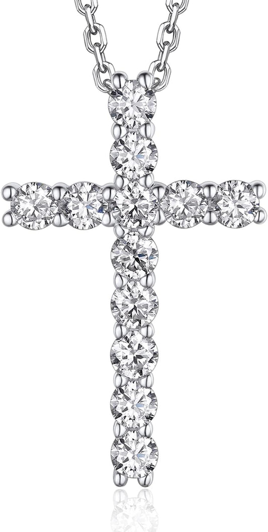 Cross Necklace, Christian Gifts for Her, Moissanite Cross Pendant for Men, 925 Sterling Silver Crucifix Pendant, Religious Gifts for Women and Men