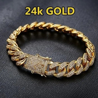 Christmas Mens Womens Diamond 925 Silver Plated Bracelet  Hiphop &Curb Cuban Bracelets