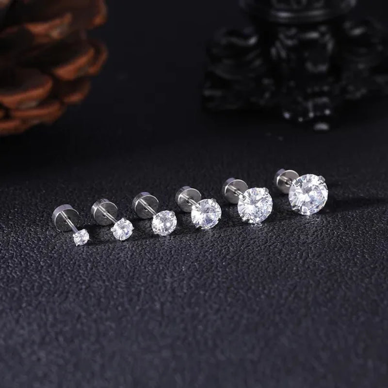 1 Pair Stainless Steel White Zircon Stud Earrings for Women Men Claw Earring Ear Helix Cartilage Piercings Flat Back Earrings Jewelry 20G