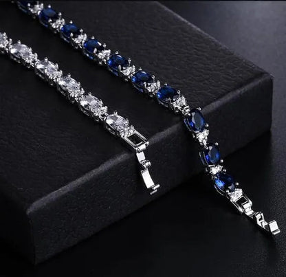 925 Sterling Silver Gorgeous Oval Ruby Amethyst Aquamarine Sapphire and round Sparkling Cubic Zirconia CZ Tennis Bracelet Jewelry Gift