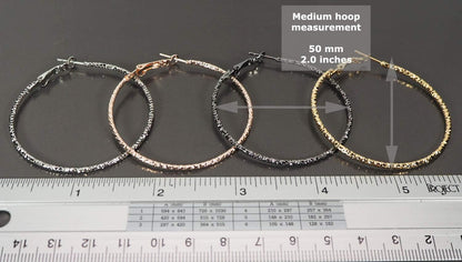 Silver Gold Gunmetal Grey Rhodium Plate Hoop Earrings Set for Women Teen Jewelry Diamond Cut 3 Pairs