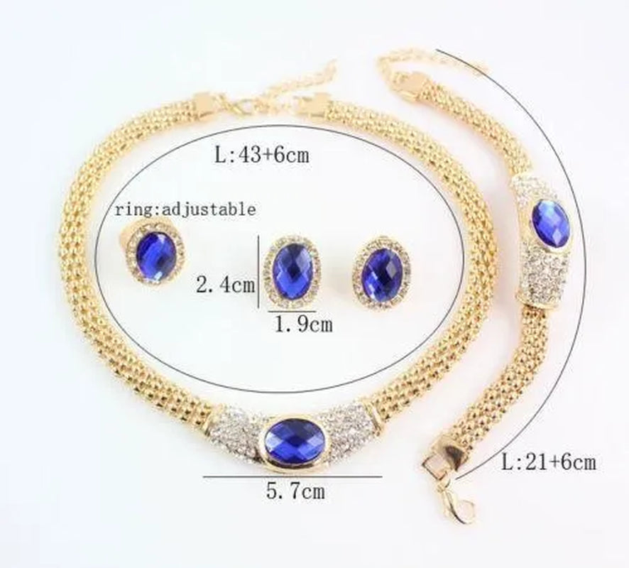 Women Gold Plated Crystal Gem Necklace Wedding Party Jewelry Sets 4 Colors