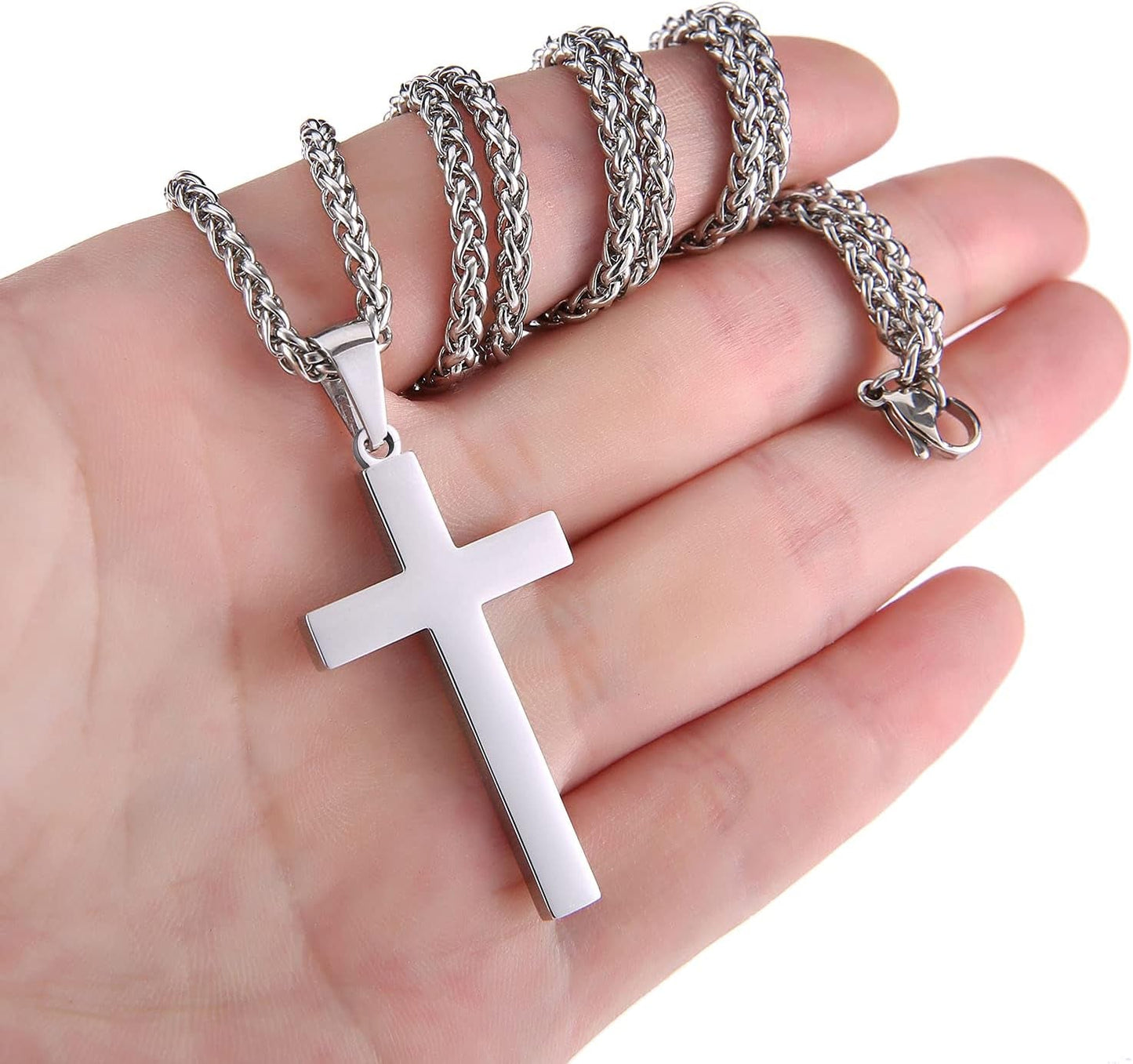 Cross Necklace for Men Boys Women 16-24 Inches Stainless Steel Cross Pendant Chain Religious Gift