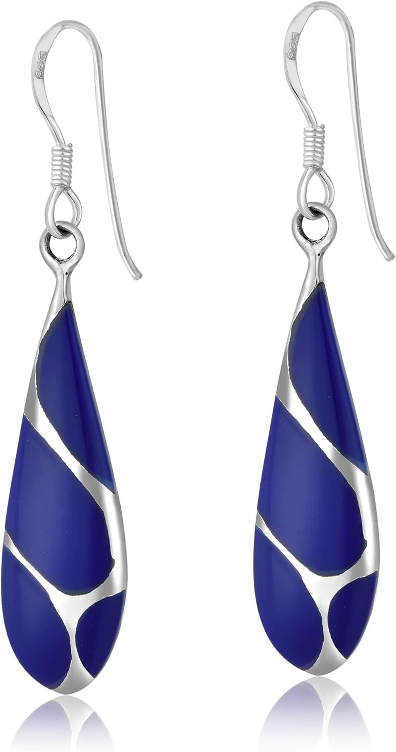 Vintage Lapis Streak Teardrop Birthstone Sterling Silver Earrings, 0.35X1.77 Inch