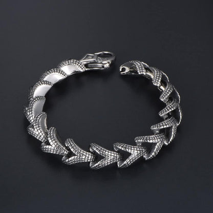Stainless Steel Link of Dragon Scale Bangle Bracelet for Men Punk Rock Vintage Silver Bracelet
