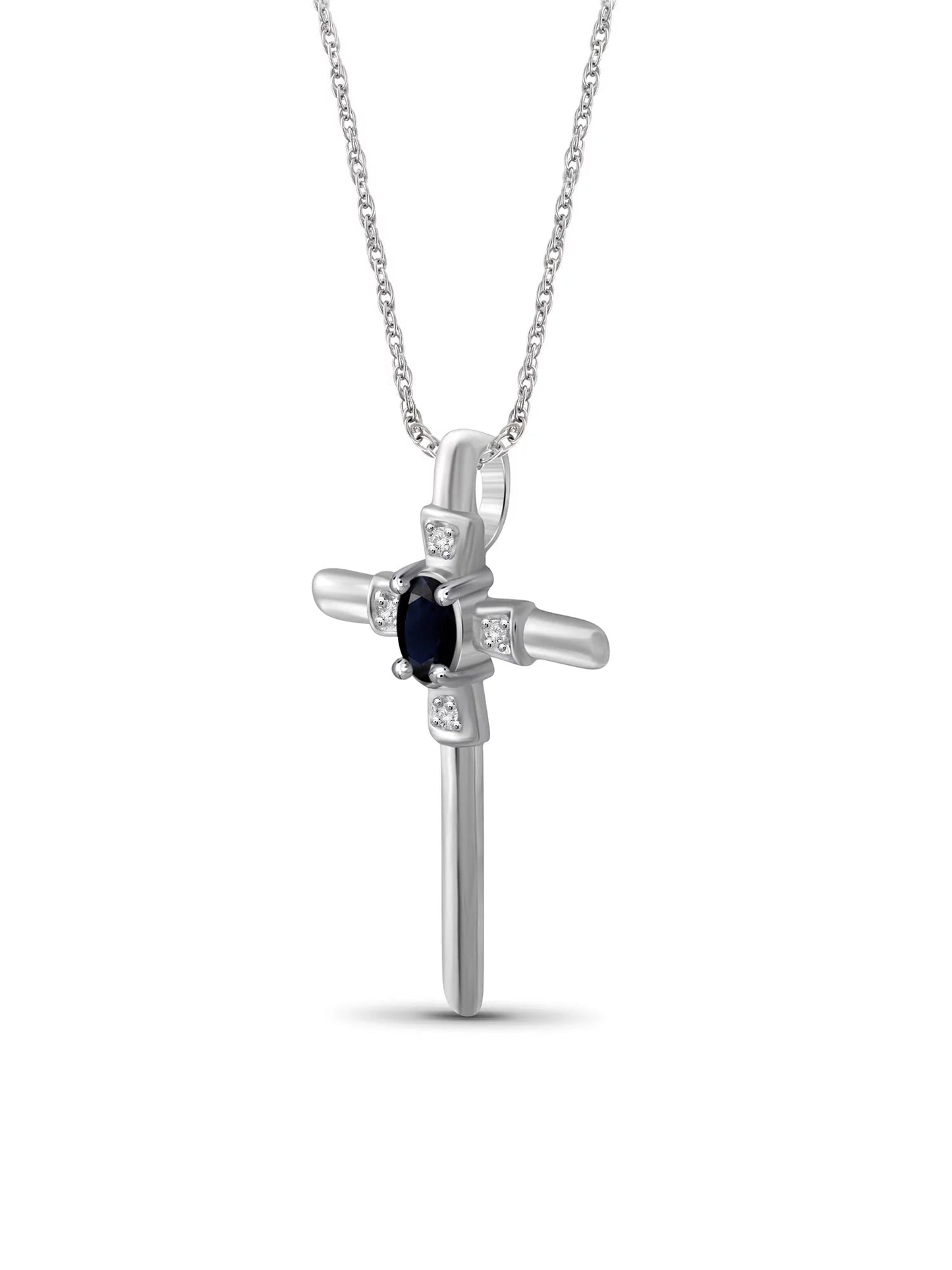 0.32 Carat Sapphire Gemstone and Accent White Diamond Cross Pendant