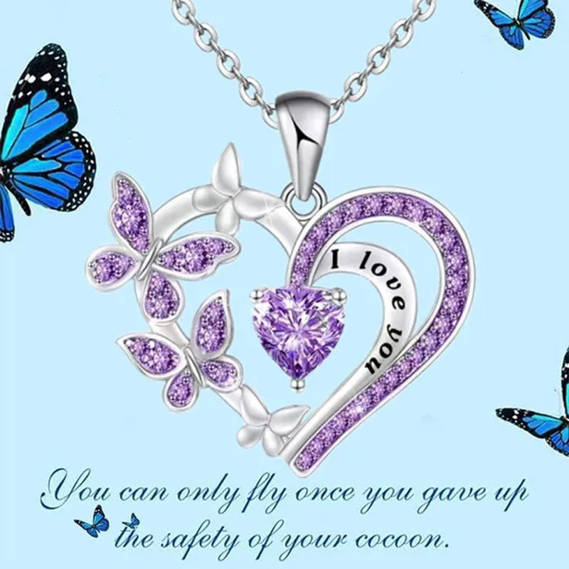 Exquisite Fashion Creative Women's Butterfly Necklace Crystal Butterfly Jewelry Love Pendant Butterfly Necklace Women's Wedding Jewelry Birthday Party Anniversary Gift Jewelry