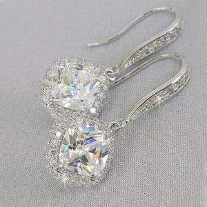 1 Pair Fashion White Sapphire Drop Earrings Bridal Wedding Ring Engagement Jewelry Princess Square Cut Moissanite Earrings White Diamond Crystal Earrings Anniversary Jewelry Lover's Gift