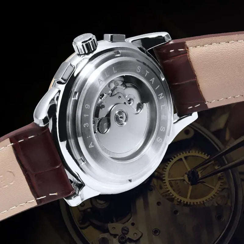 Forsining Moon Phase Shanghai Movement Rose Gold Case Brown Bracelet En Cuir Véritable Montres Pour Hommes Top Brand Luxury Auotmatic Watch with Gift Box