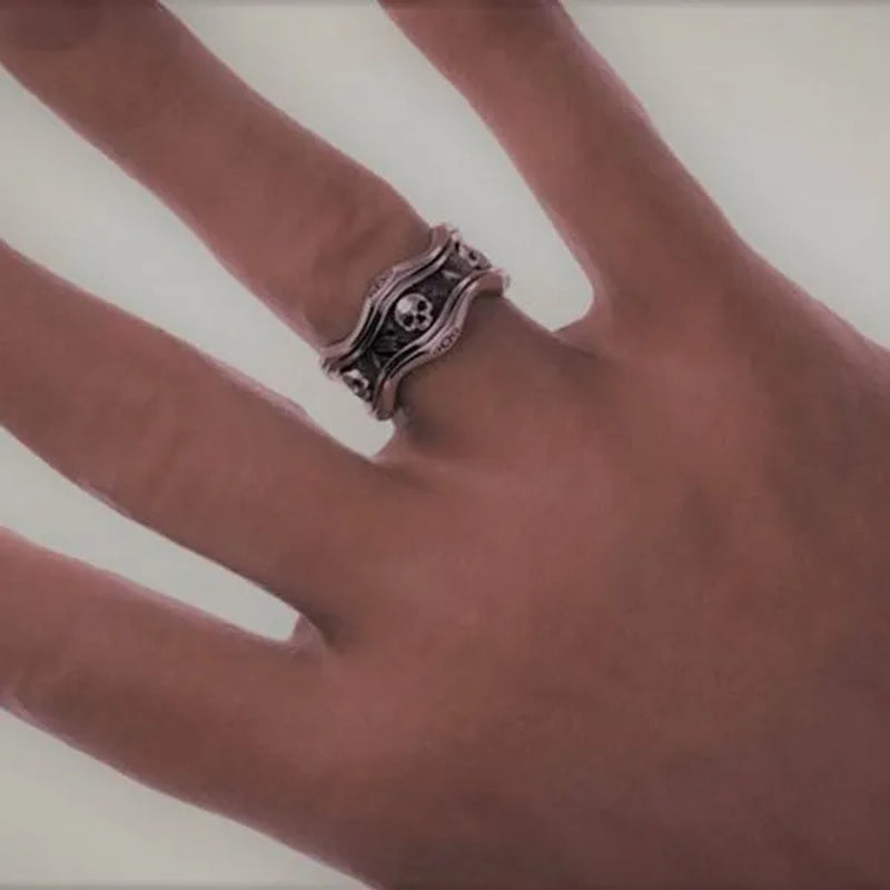 Gothic 925 Sterling Silver Skull Ring Infinity Band Punk Jewelry Birthday Proposal Gift Engagement Banquet Party Wedding Rings for Unisex Men Women Size 5 - 10
