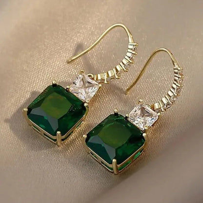 Elegant Bridal Wedding Earrings Hook Square Cut Emerald Earrings for Women Fashion Accessories