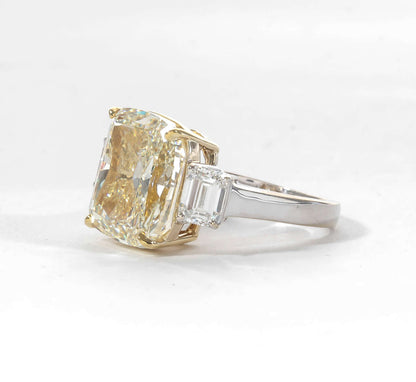 Fancy Yellow 10.06 Carat Cushion Cut Diamond Platinum Gold Ring