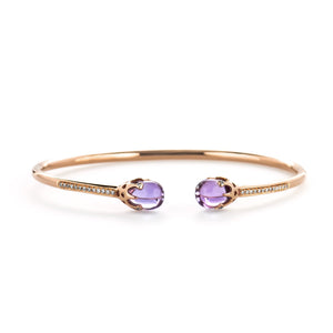 14K Rose Gold round Natural Diamond Gemstone Amethyst Bangle Cuff Bracelet for Women, Girls (0.12 Carat T.W, G-H Col,Or, SI1-SI2 Clarity) Mothers Day Gift