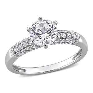 Women'S 1 3/8 Carat T.G.W. Round-Cut Created White Sapphire 10Kt White Gold Engagement Ring with 1/4 Carat T.W. Round-Cut Diamond on Band with 6-Prong/Pave Setting