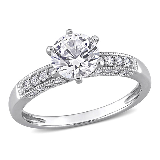 Women'S 1 3/8 Carat T.G.W. Round-Cut Created White Sapphire 10Kt White Gold Engagement Ring with 1/4 Carat T.W. Round-Cut Diamond on Band with 6-Prong/Pave Setting