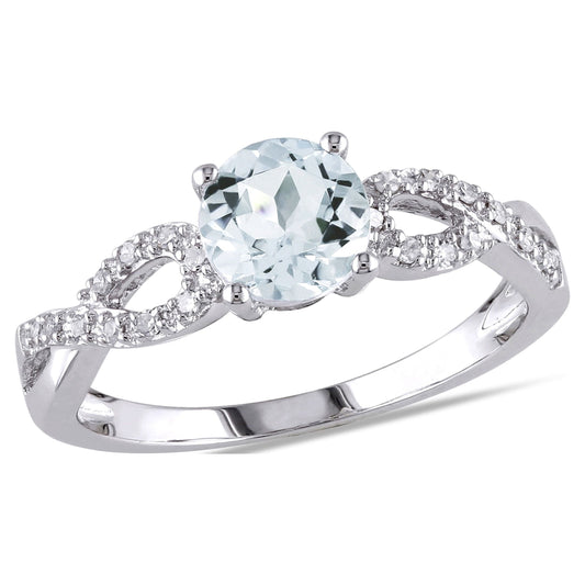 Women'S 1 CT Aquamarine and 1/10 CT T.W. Diamond 10Kt White Gold Infinity Engagement Ring