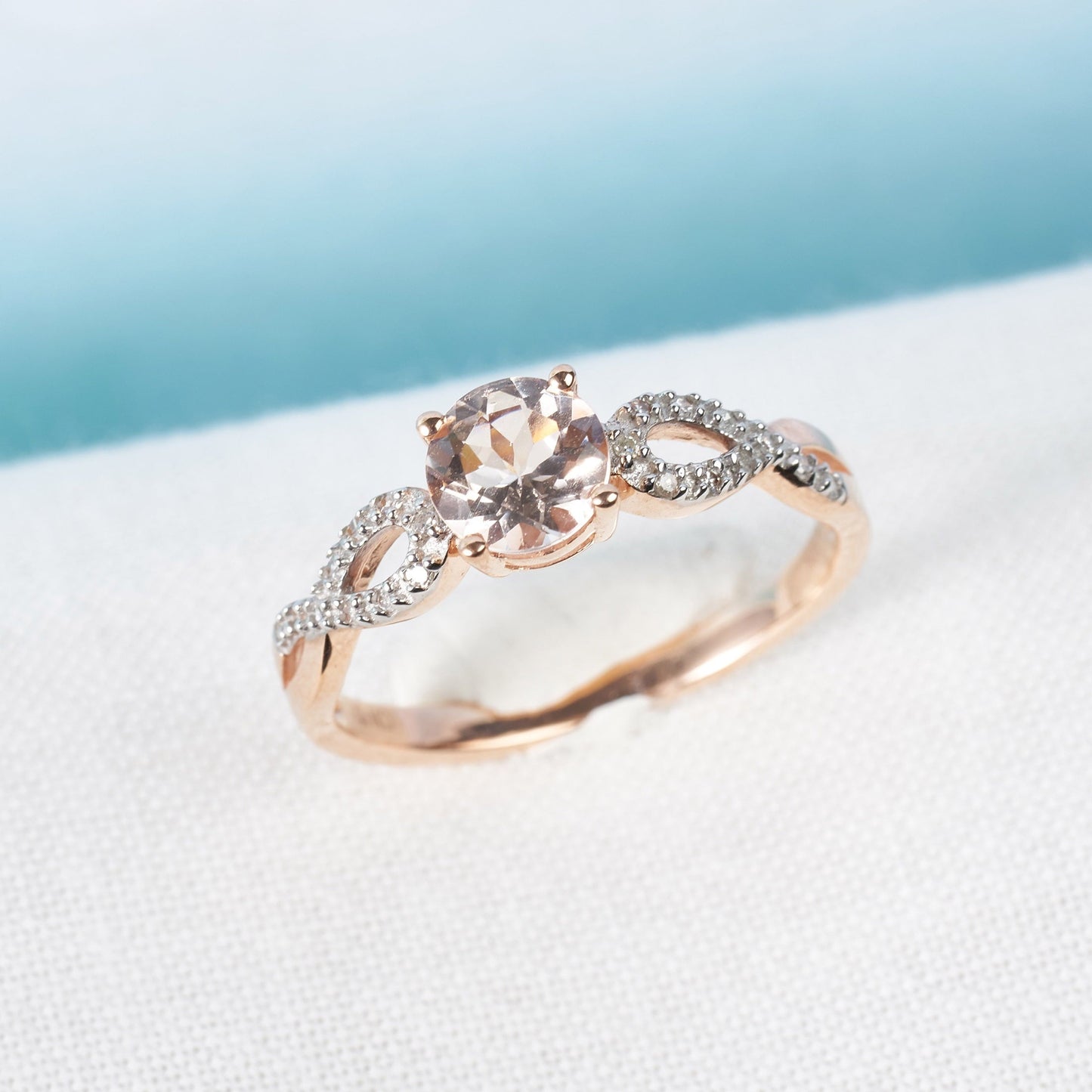 Women'S 1 CT Morganite & 1/10 CT T.W. Diamond 10Kt Rose Gold Infinity Engagement Ring