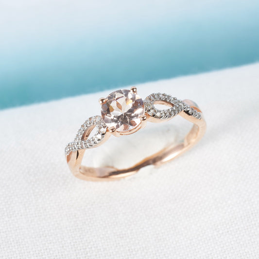 Women'S 1 CT Morganite & 1/10 CT T.W. Diamond 10Kt Rose Gold Infinity Engagement Ring
