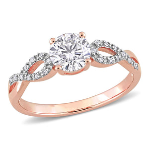 Women'S Engagement Anniversary Bridal 1 CT Round-Cut Created White Sapphire 1/10 CT Diamond 10Kt Rose Gold Solitaire Ring with Infinity Band with 4/Claw/Shared Prong Setting (G-H, I1-I2)