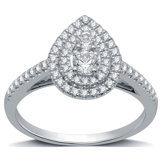 1/2 CTTW Diamond Women'S Pear Halo Engagement Ring 10K White Gold