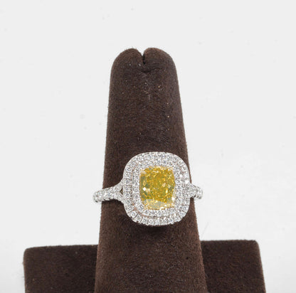 GIA Certified 1.54ct Vivid Yellow Cushion Diamond Platinum Ring