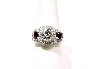 CERTIFIED ROUND BR SHAPE 7.22X 7.17X 4.45MM SIDE DIAMOND .85 CT RUBY .83 CT RING