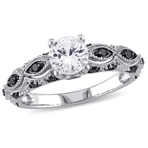 Women'S 1 CT Created Sapphire and 1/4 CT Black Diamond Engagement Ring in 10Kt White Gold